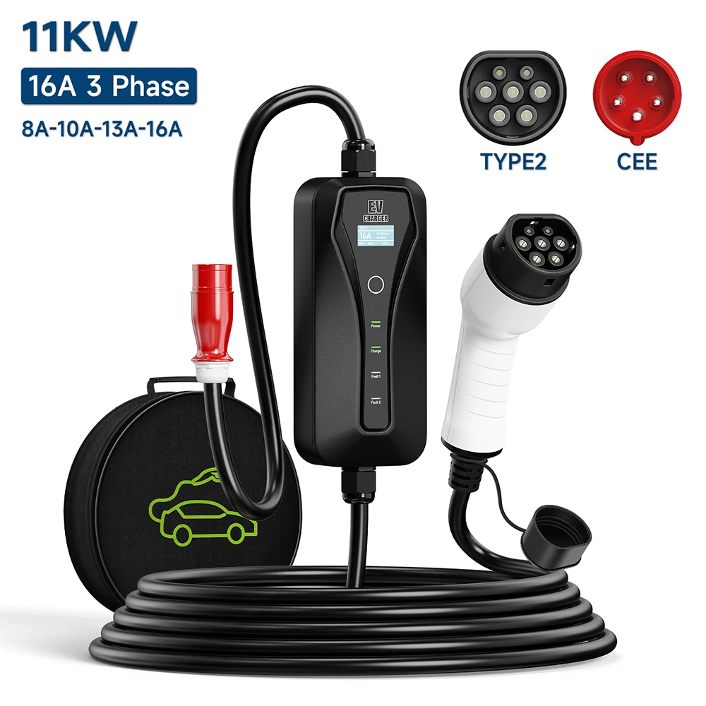 Type 2 Portable Ev Charger 11Kw Cee - 11KW 16A EV-oplader Type 2 EVSE-oplaaddoos